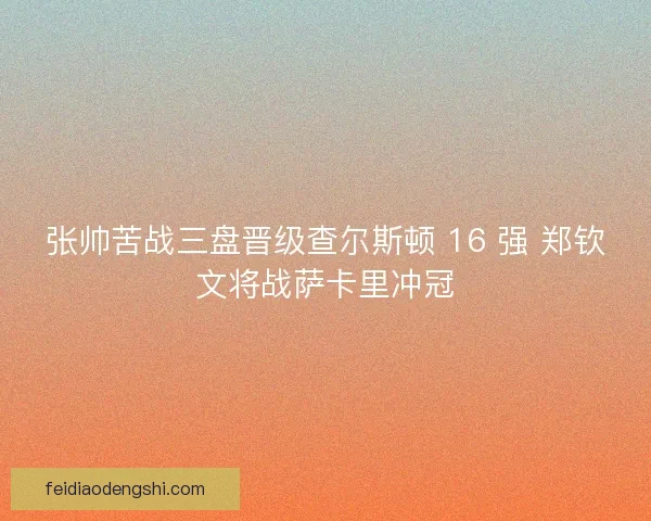 张帅苦战三盘晋级查尔斯顿 16 强 郑钦文将战萨卡里冲冠